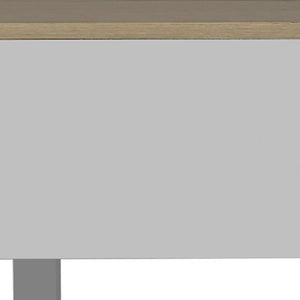 HomeRoots 32" Stylish Lift-Top Coffee Table in White & Light Oak with Drawer, Shelf, and Locking Wheels 477831