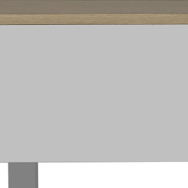 HomeRoots 32" Stylish Lift-Top Coffee Table in White & Light Oak with Drawer, Shelf, and Locking Wheels 477831