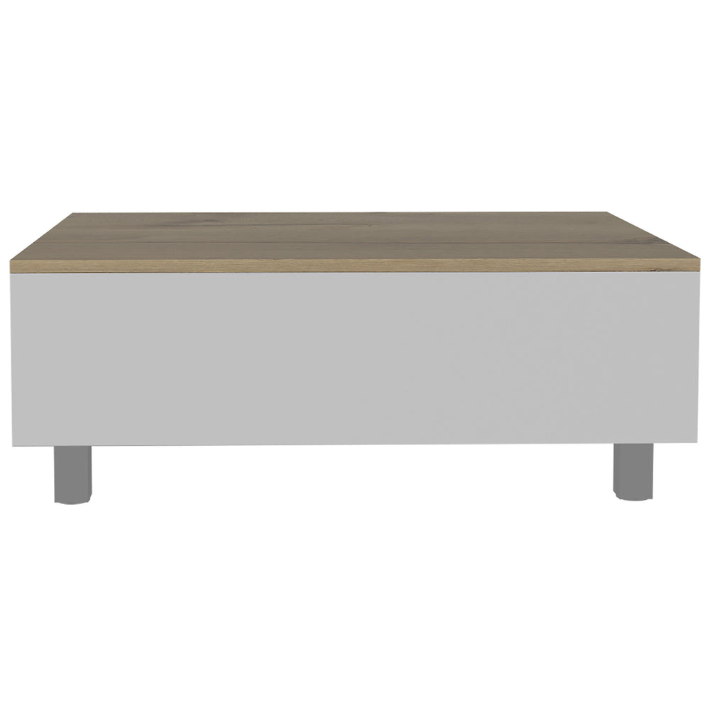 Homeroots 32" White And Light Oak Manufactured Wood Rectangular Lift Top Coffee Table With Drawer And Shelf   477831