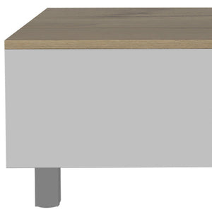 HomeRoots 32" Stylish Lift-Top Coffee Table in White & Light Oak with Drawer, Shelf, and Locking Wheels 477831