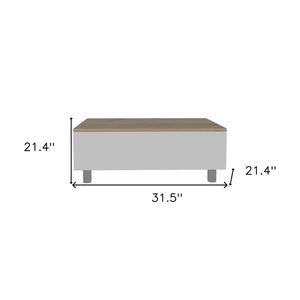 HomeRoots 32" Stylish Lift-Top Coffee Table in White & Light Oak with Drawer, Shelf, and Locking Wheels 477831