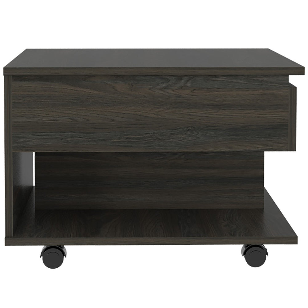 HomeRoots 22" Carbon Espresso Modern Rectangular Coffee Table with Drawer & Wheels for Versatile Living Spaces 477835