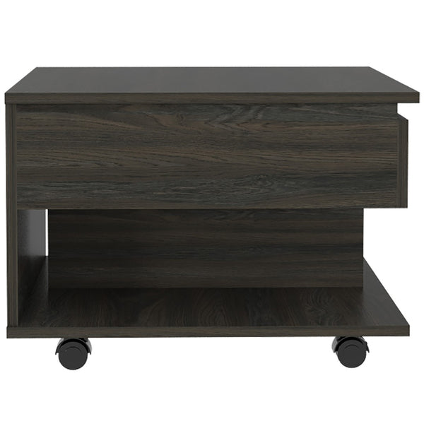 HomeRoots 22" Carbon Espresso Modern Rectangular Coffee Table with Drawer & Wheels for Versatile Living Spaces 477835