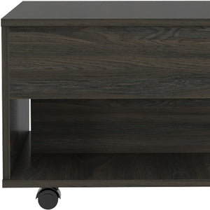 HomeRoots 22" Carbon Espresso Modern Rectangular Coffee Table with Drawer & Wheels for Versatile Living Spaces 477835
