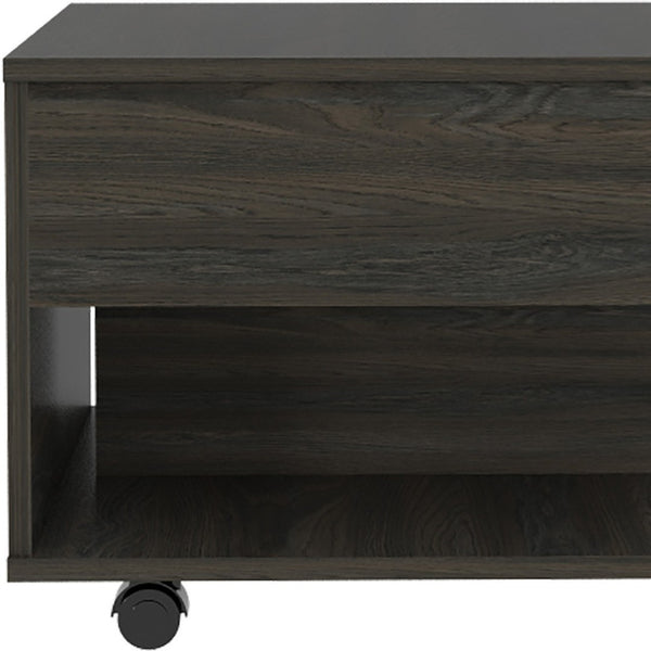 HomeRoots 22" Carbon Espresso Modern Rectangular Coffee Table with Drawer & Wheels for Versatile Living Spaces 477835