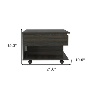 HomeRoots 22" Carbon Espresso Modern Rectangular Coffee Table with Drawer & Wheels for Versatile Living Spaces 477835
