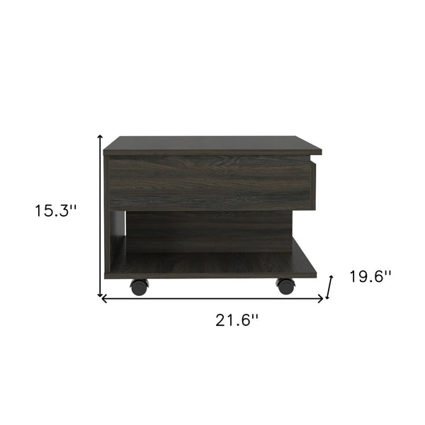 HomeRoots 22" Carbon Espresso Modern Rectangular Coffee Table with Drawer & Wheels for Versatile Living Spaces 477835