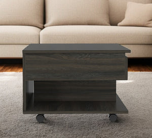 HomeRoots 22" Carbon Espresso Modern Rectangular Coffee Table with Drawer & Wheels for Versatile Living Spaces 477835
