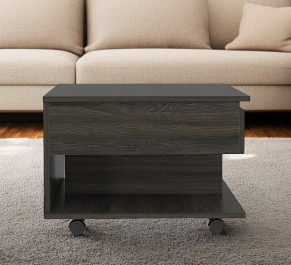 HomeRoots 22" Carbon Espresso Modern Rectangular Coffee Table with Drawer & Wheels for Versatile Living Spaces 477835