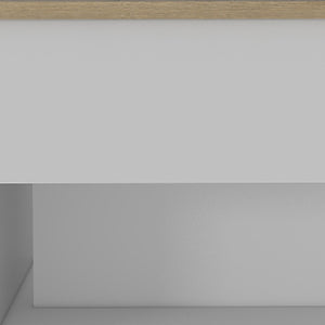 HomeRoots 22" Modern White and Light Oak Rectangular Coffee Table with Drawer, Wheels & Stylish Storage Solutions 477836
