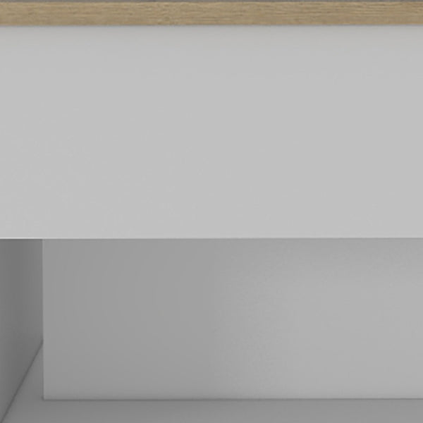 HomeRoots 22" Modern White and Light Oak Rectangular Coffee Table with Drawer, Wheels & Stylish Storage Solutions 477836