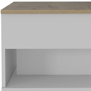 HomeRoots 22" Modern White and Light Oak Rectangular Coffee Table with Drawer, Wheels & Stylish Storage Solutions 477836