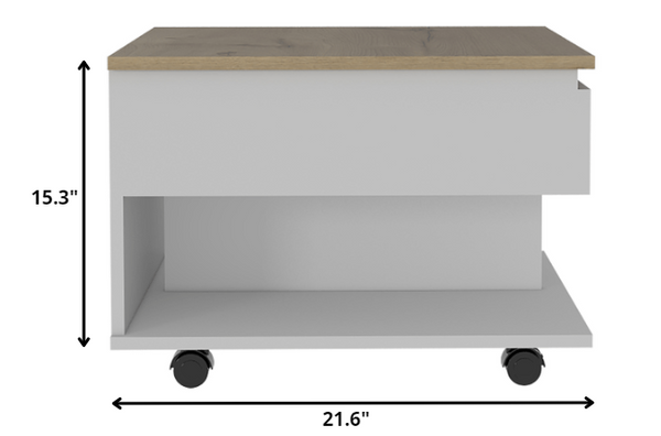 Homeroots 22" White And Light Oak Manufactured Wood Rectangular Coffee Table With Drawer   477836