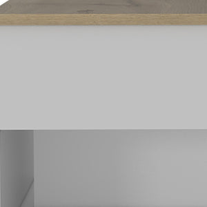 HomeRoots 22" Modern White and Light Oak Rectangular Coffee Table with Drawer, Wheels & Stylish Storage Solutions 477836