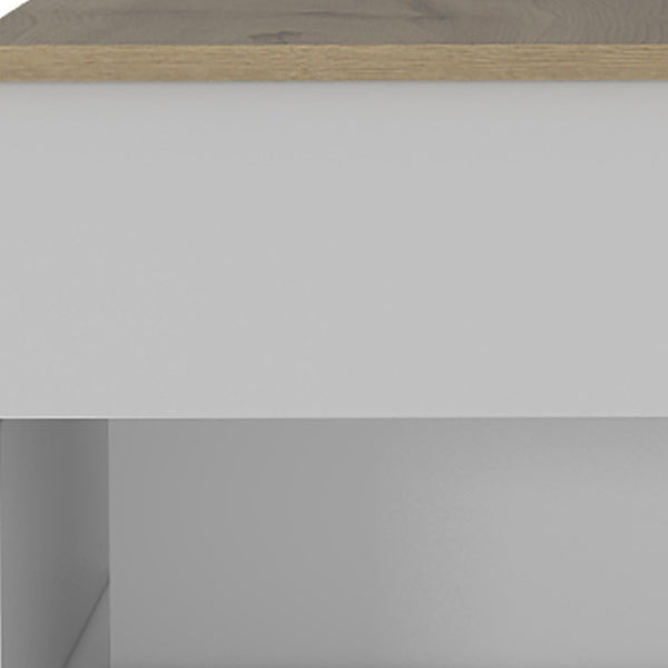 HomeRoots 22" Modern White and Light Oak Rectangular Coffee Table with Drawer, Wheels & Stylish Storage Solutions 477836