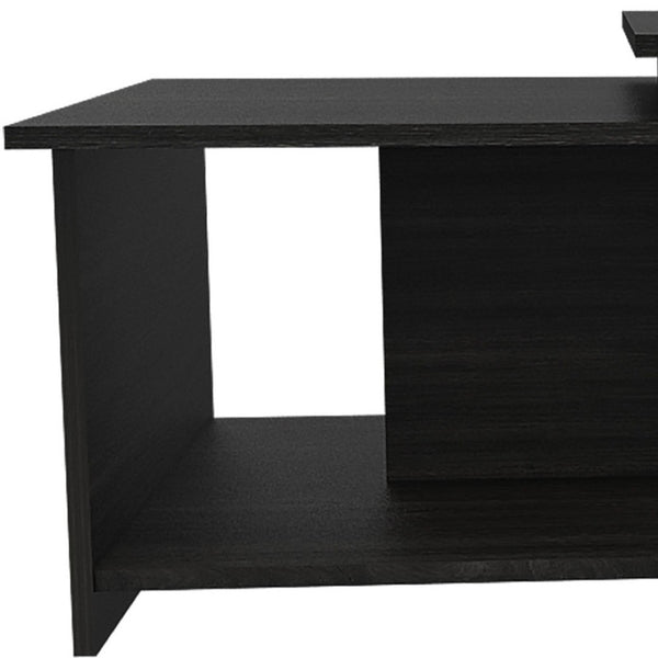 HomeRoots 35" Black Wood Abstract Coffee Table - Stylish Modern Design for Living Rooms, Versatile & Durable Surface 477838