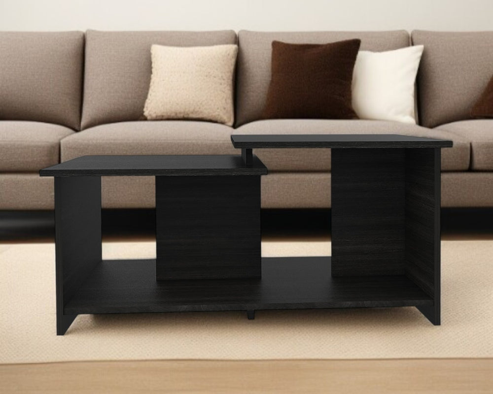 HomeRoots 35" Black Wood Abstract Coffee Table - Stylish Modern Design for Living Rooms, Versatile & Durable Surface 477838