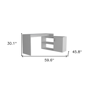 HomeRoots 60" White L-Shaped Computer Desk – Spacious, Modern Design with Storage for Home Office & Studies 477842