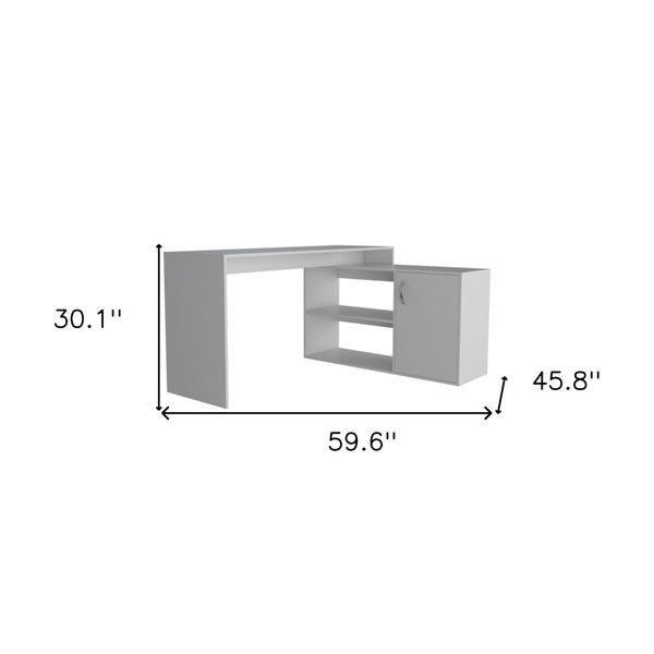 HomeRoots 60" White L-Shaped Computer Desk – Spacious, Modern Design with Storage for Home Office & Studies 477842
