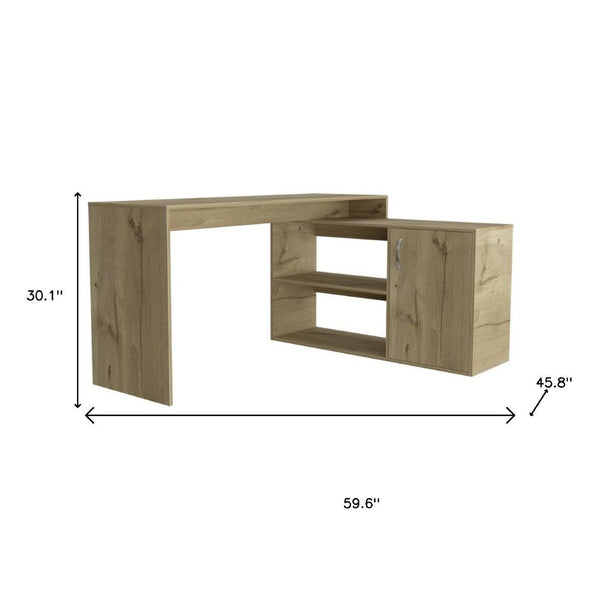 HomeRoots 60" L-Shaped Computer Desk with 3 Drawers, Spacious Workstation for Home Office, Light Oak Finish 477844