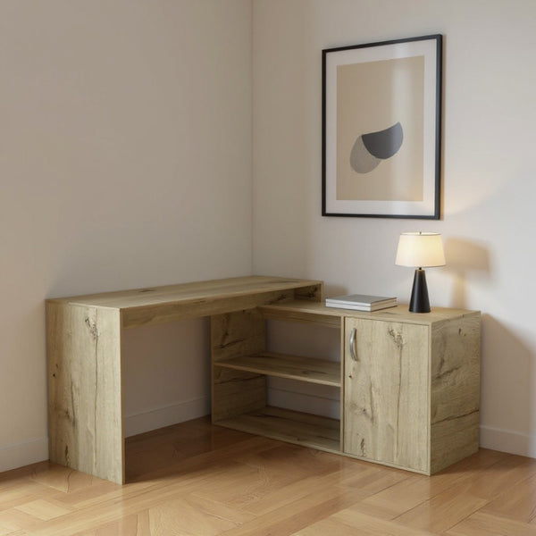 HomeRoots 60" L-Shaped Computer Desk with 3 Drawers, Spacious Workstation for Home Office, Light Oak Finish 477844