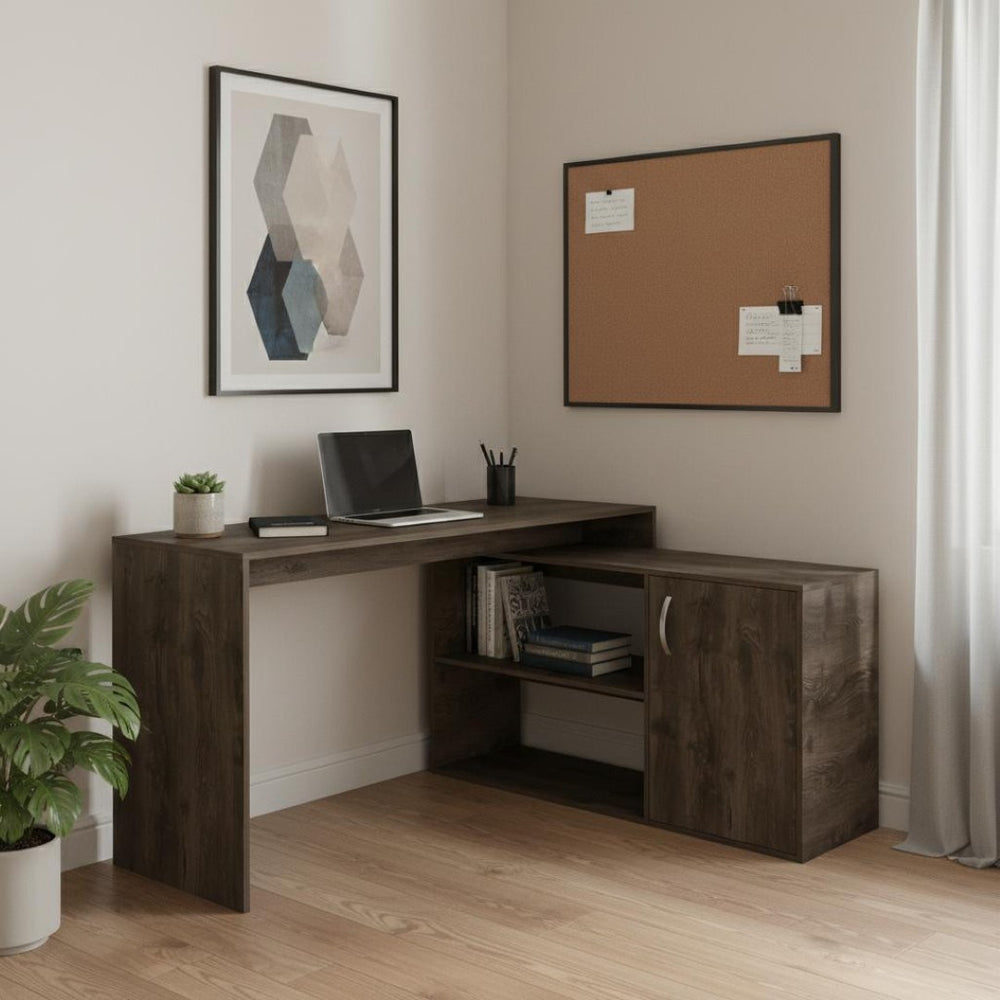 HomeRoots 60" Dark Brown Wood Credenza Desk - Stylish L-Shaped Workspace with Ample Storage & Timeless Design 477846