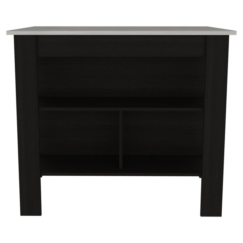 HomeRoots Black Vintage-Inspired 41" Kitchen Island with Open Shelving, Ample Storage & Rustic Charm 477868