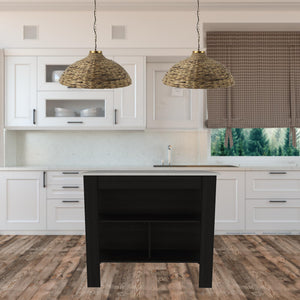 Homeroots Modern Black Kitchen Island With A Marble Counter Top  Particle Board 477868