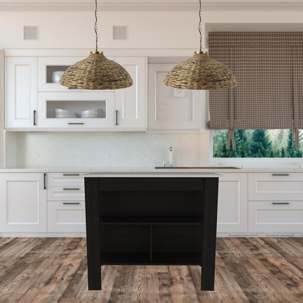 Homeroots Modern Black Kitchen Island With A Marble Counter Top  Particle Board 477868