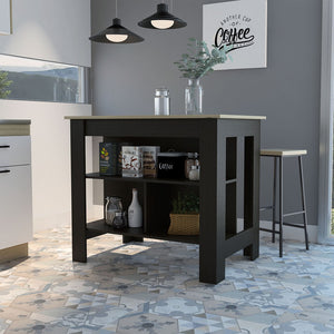 HomeRoots Black 41" Kitchen Island with Storage - Rustic Charm, Durable Design & Ample Workspace for Your Home! 477871