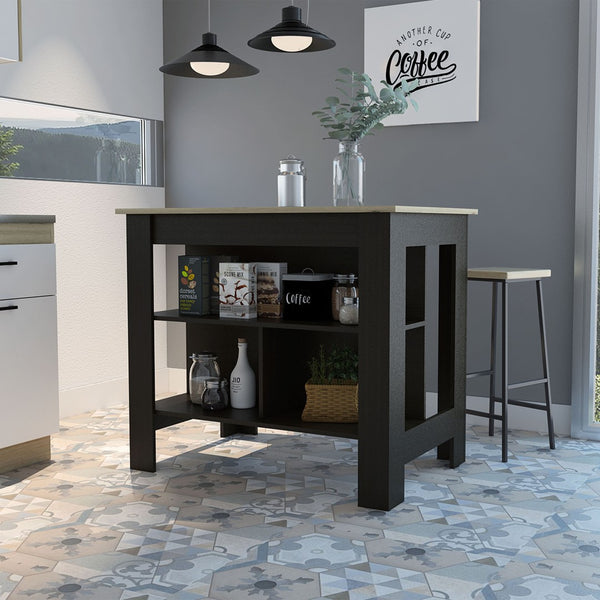 HomeRoots Black 41" Kitchen Island with Storage - Rustic Charm, Durable Design & Ample Workspace for Your Home! 477871