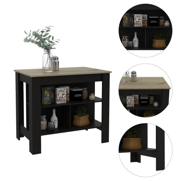HomeRoots Black 41" Kitchen Island with Storage - Rustic Charm, Durable Design & Ample Workspace for Your Home! 477871