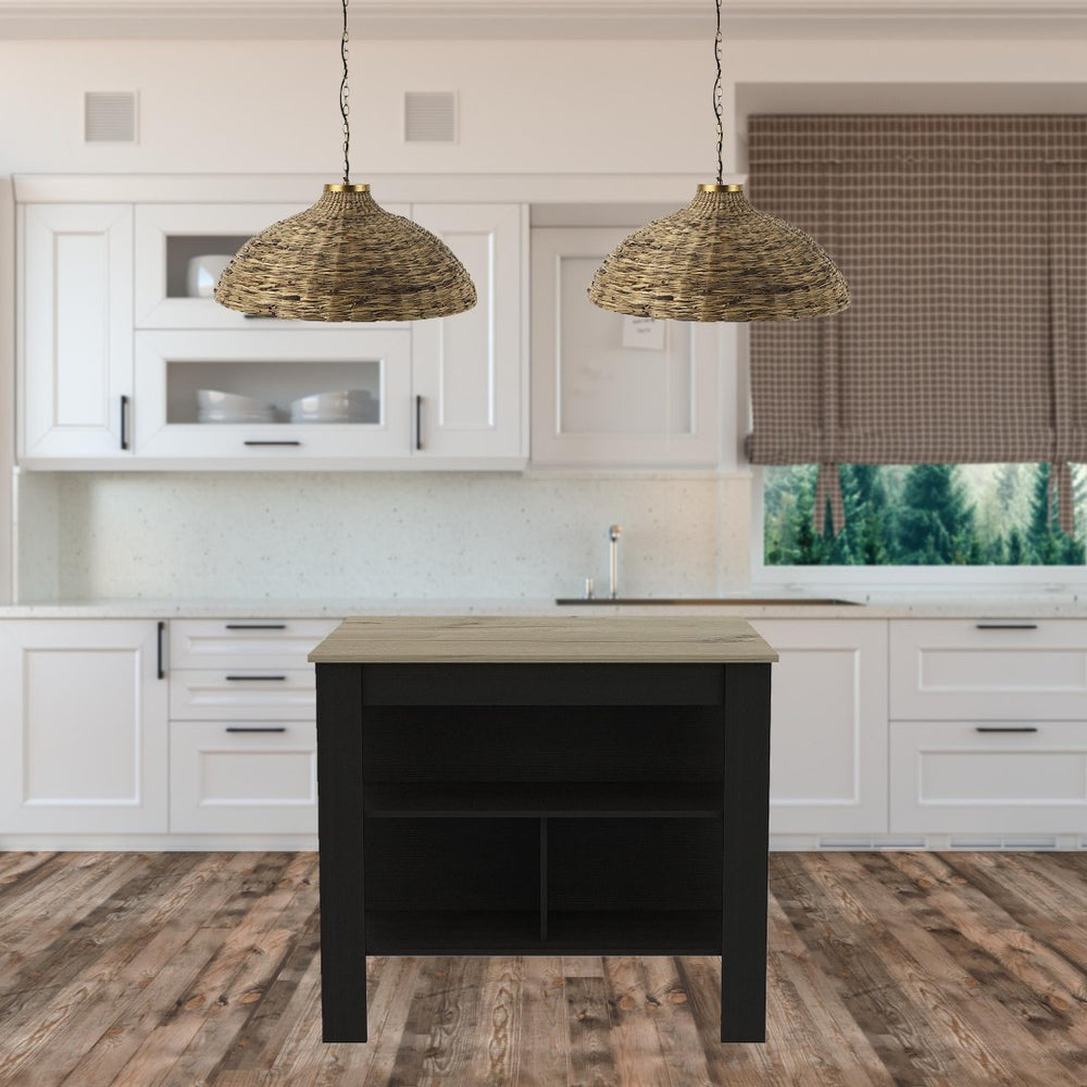 HomeRoots Black 41" Kitchen Island with Storage - Rustic Charm, Durable Design & Ample Workspace for Your Home! 477871