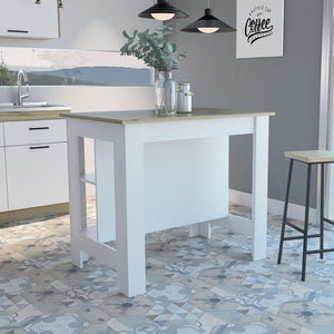 HomeRoots White 41-Inch Kitchen Island with Rustic Brown Top, Open Shelves & Ample Storage for Farmhouse Charm 477872