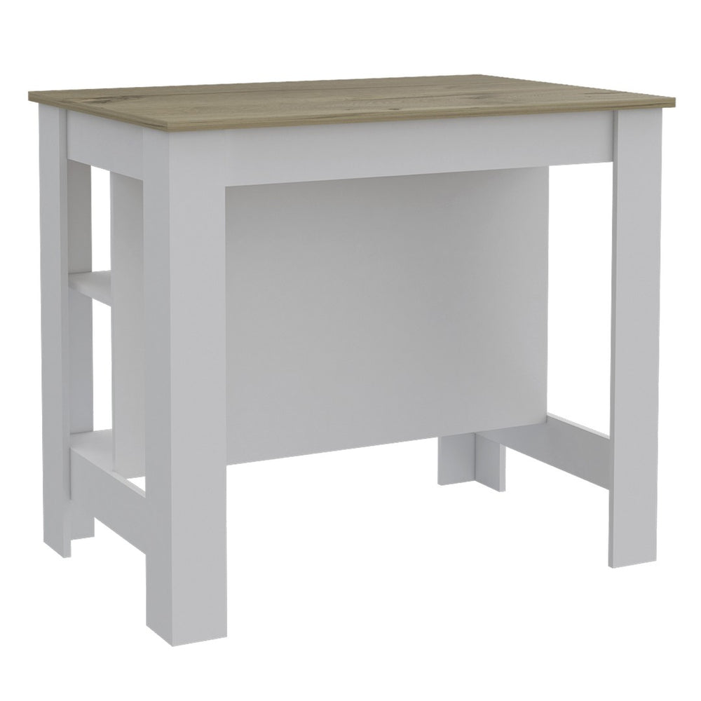 HomeRoots White 41-Inch Kitchen Island with Rustic Brown Top, Open Shelves & Ample Storage for Farmhouse Charm 477872
