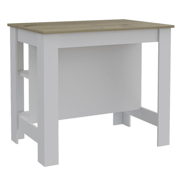 HomeRoots White 41-Inch Kitchen Island with Rustic Brown Top, Open Shelves & Ample Storage for Farmhouse Charm 477872