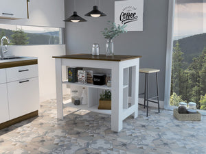 HomeRoots White 41" Kitchen Island with Storage - Rustic Two-Tone Design for Farmhouse Charm & Functionality 477873