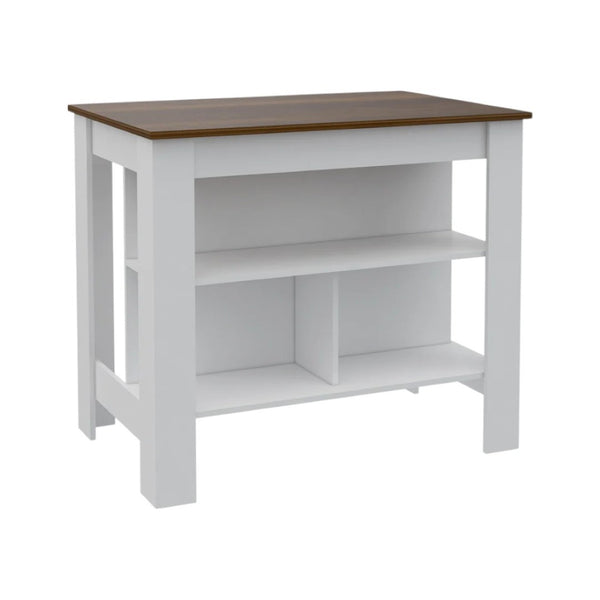 HomeRoots White 41" Kitchen Island with Storage - Rustic Two-Tone Design for Farmhouse Charm & Functionality 477873