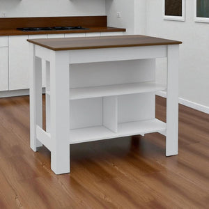 HomeRoots White 41" Kitchen Island with Storage - Rustic Two-Tone Design for Farmhouse Charm & Functionality 477873