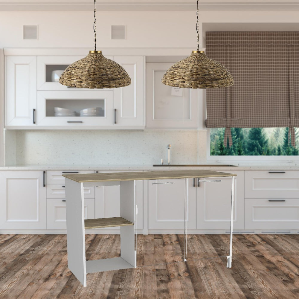 HomeRoots White Kitchen Island with Brown Top - Stylish 59" Storage Solution for Modern & Rustic Spaces 477876