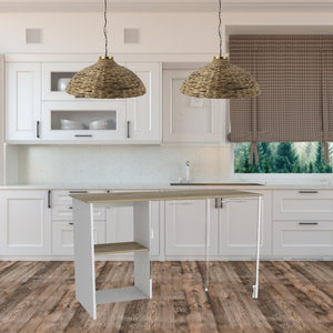HomeRoots White Kitchen Island with Brown Top - Stylish 59" Storage Solution for Modern & Rustic Spaces 477876
