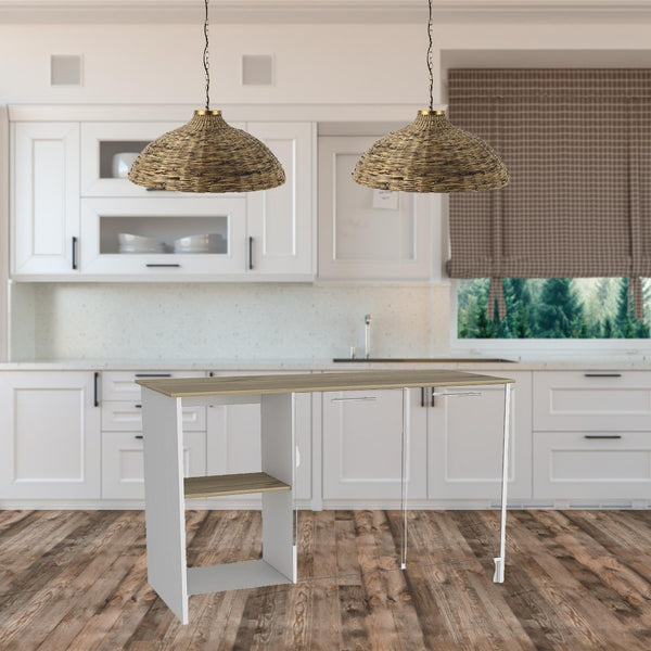HomeRoots White Kitchen Island with Brown Top - Stylish 59" Storage Solution for Modern & Rustic Spaces 477876