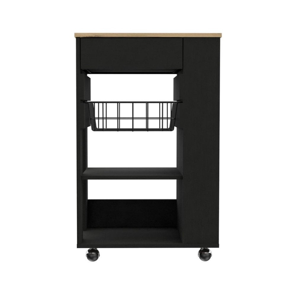 HomeRoots Black Rolling Kitchen Cart - 22" Compact Storage Solution with Rustic Style & Mobility for Your Home 477880