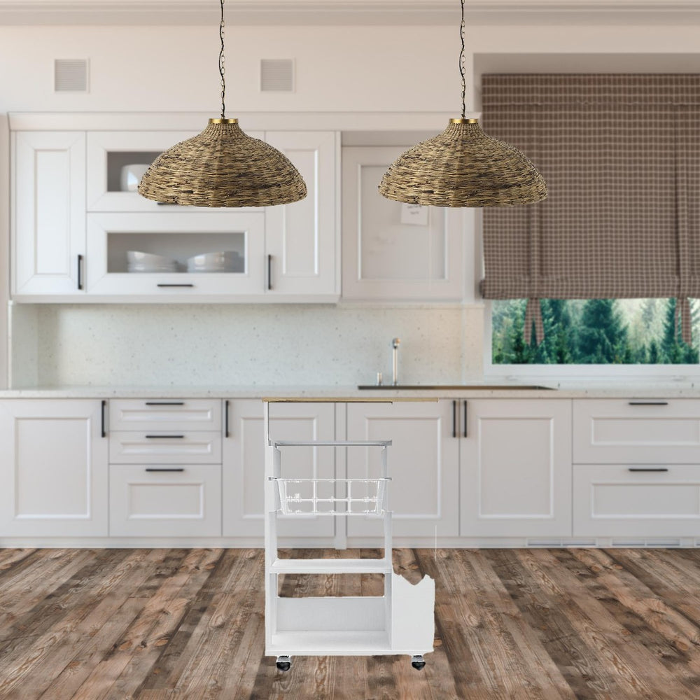 HomeRoots White Vintage-Inspired 22" Rolling Kitchen Cart with Storage, Locking Casters & Rustic Charm 477881