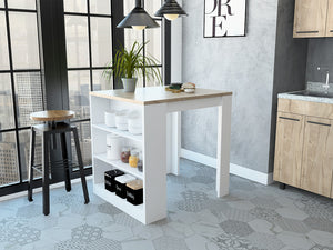 Homeroots Stylish White And Pine Kitchen Counter And Dining Table Combination  Particle Board 477891