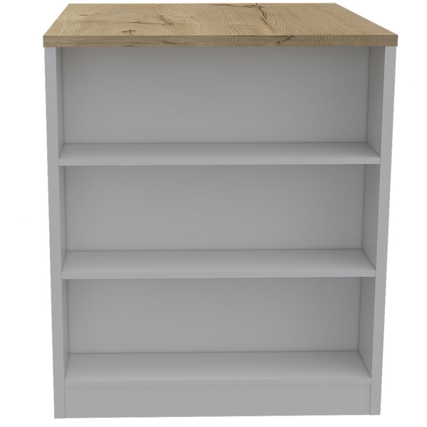 Homeroots Stylish White And Pine Kitchen Counter And Dining Table Combination  Particle Board 477891