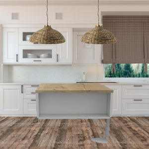 Homeroots Stylish White And Pine Kitchen Counter And Dining Table Combination  Particle Board 477891