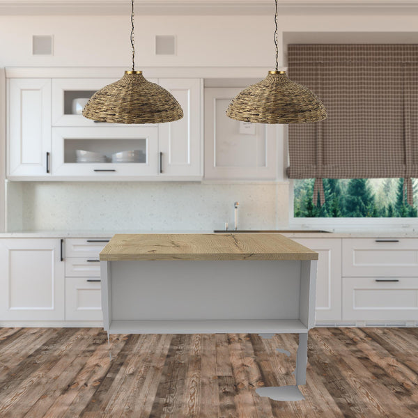 Homeroots Stylish White And Pine Kitchen Counter And Dining Table Combination  Particle Board 477891