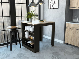 HomeRoots Black Kitchen Island 36" - Stylish Two-Tone Design with Storage, Perfect for Modern & Rustic Spaces 477892