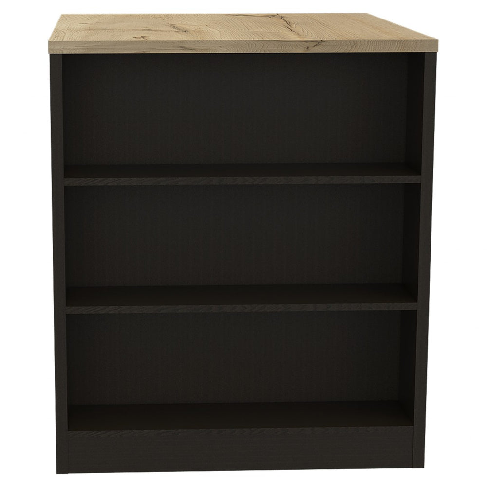 HomeRoots Black Kitchen Island 36" - Stylish Two-Tone Design with Storage, Perfect for Modern & Rustic Spaces 477892